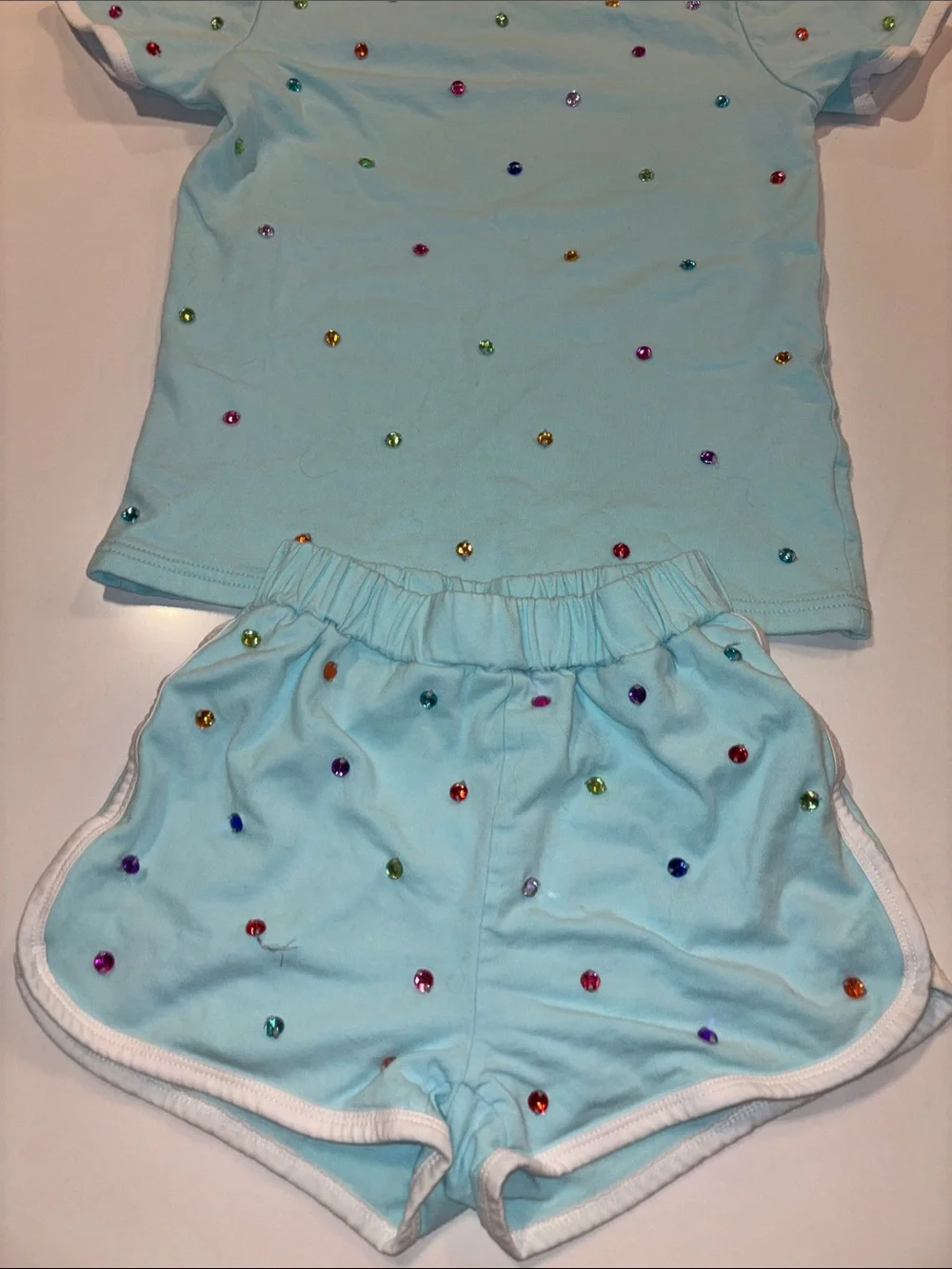 Lola + The Boys Light Blue Beaded Kids Matching Shorts Set